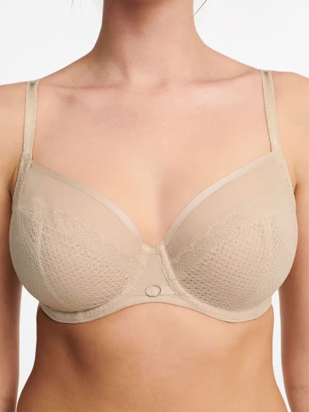 Chantelle Parisian Allure Unlined Plunge Bra 30DDD Nude Lace Elegant
